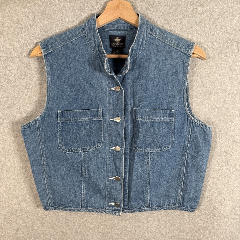 Dockers Khakiwear Denim Vest Womens Medium Button Front Cropped